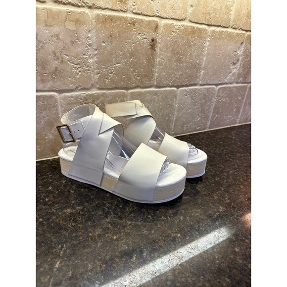 Kelsi Dagger Dunes Leather Platform Sandal Salt Gold Hardware Size 8 1/2 NEW - Picture 3 of 10